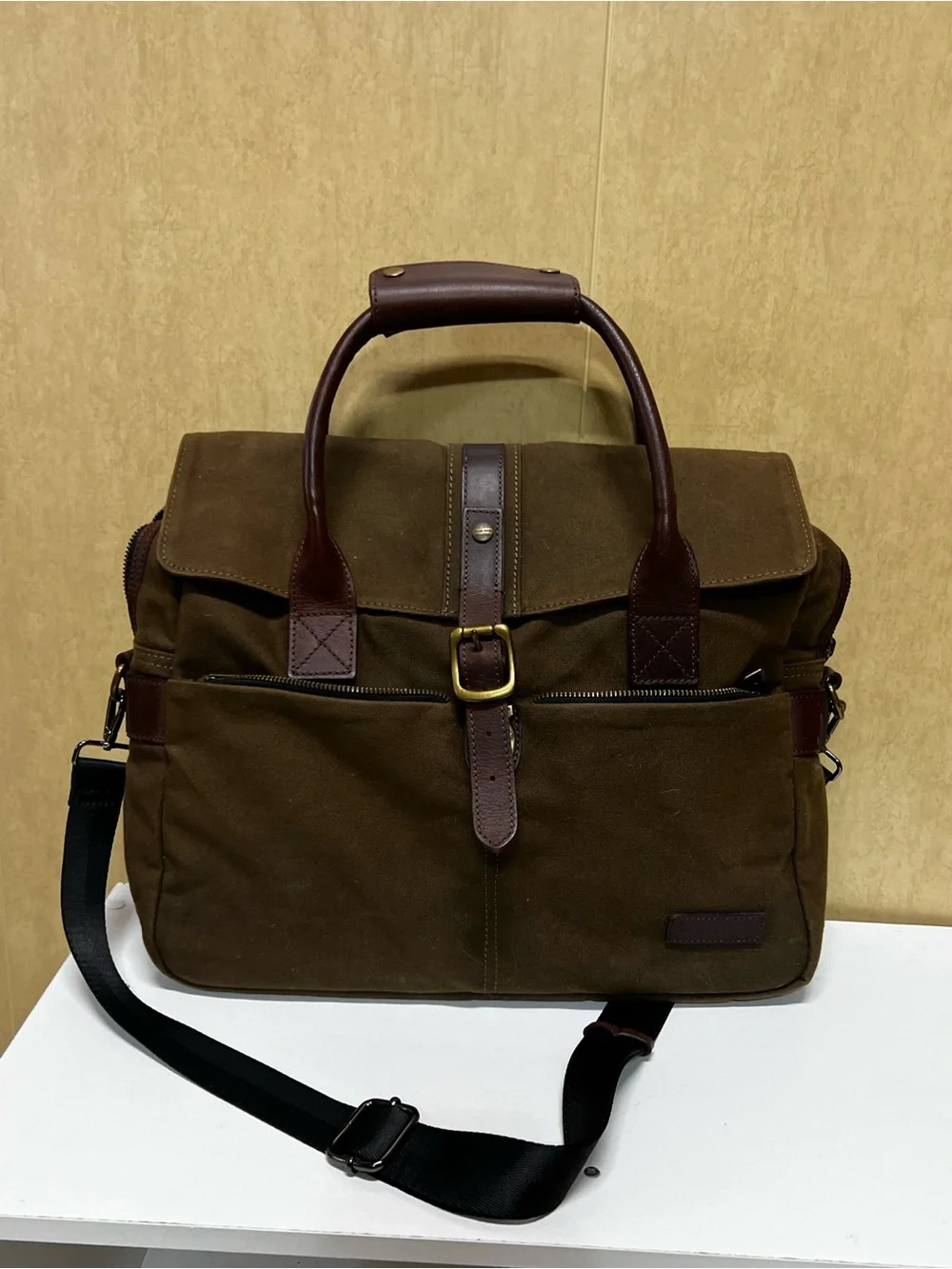 Vintage Racing Green British brown Briefcase messenger bag